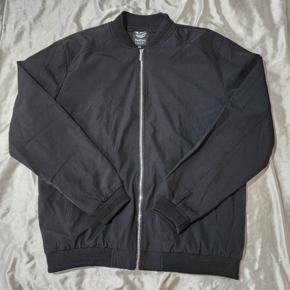 Men's Fashion Plus Size Black Long Sleeve Full Zip Lined Jacket